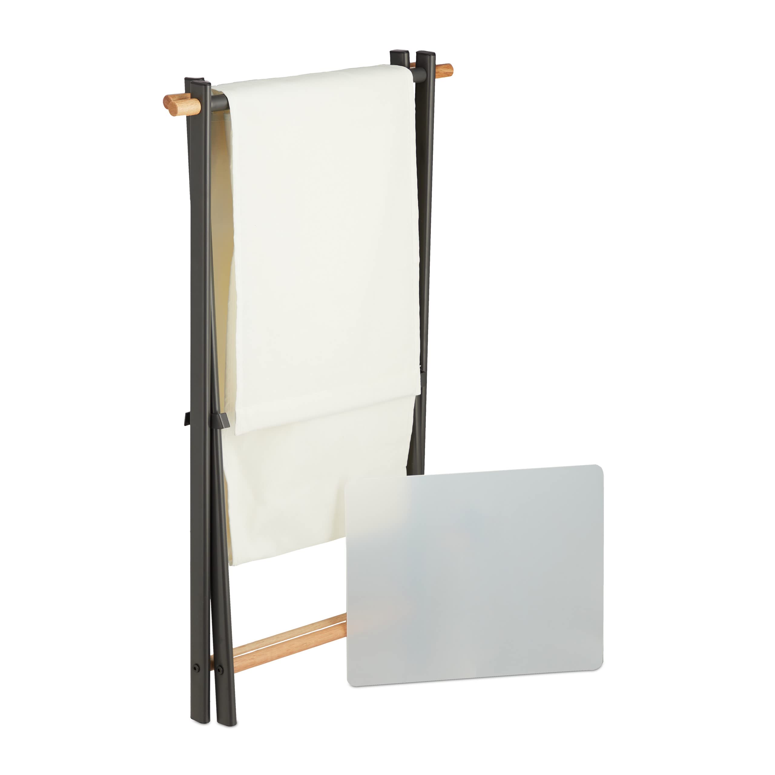 Relaxdays Cesto Portabiancheria Pieghevole, Sacco Porta Biancheria, Acciaio, Tessuto, 50 l, 71x45x42 cm, Crema Antracite
