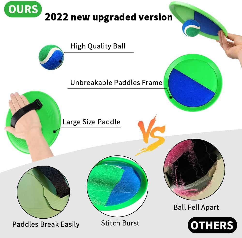 Juego De Catchball ODS Sunday – 2 Raquetas De Velcro Y Pelota Blanda, Diámetro 19.5 Cm, Para Niños Y Playa