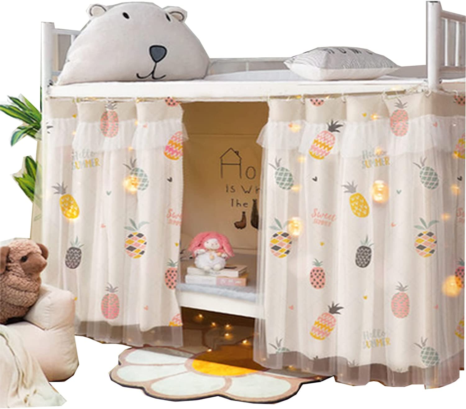 IDAHSOR 2 Panel Bottom Bunk Bed Curtains Cloth Breathable Bed Canopy Students Curtain Shading Nets for Single Bed (Pineapple)