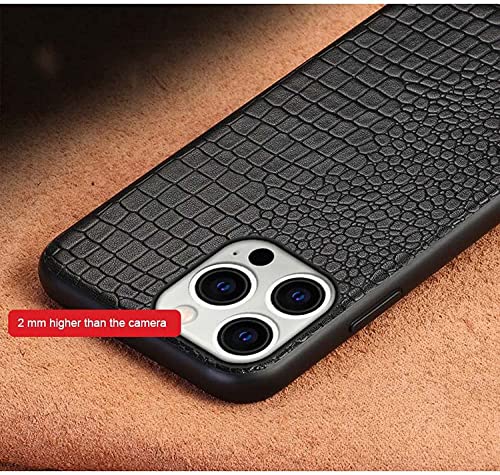 Coque iPhone 13 Pro Max noire en cuir crocodile avec protection d'écran intégrée