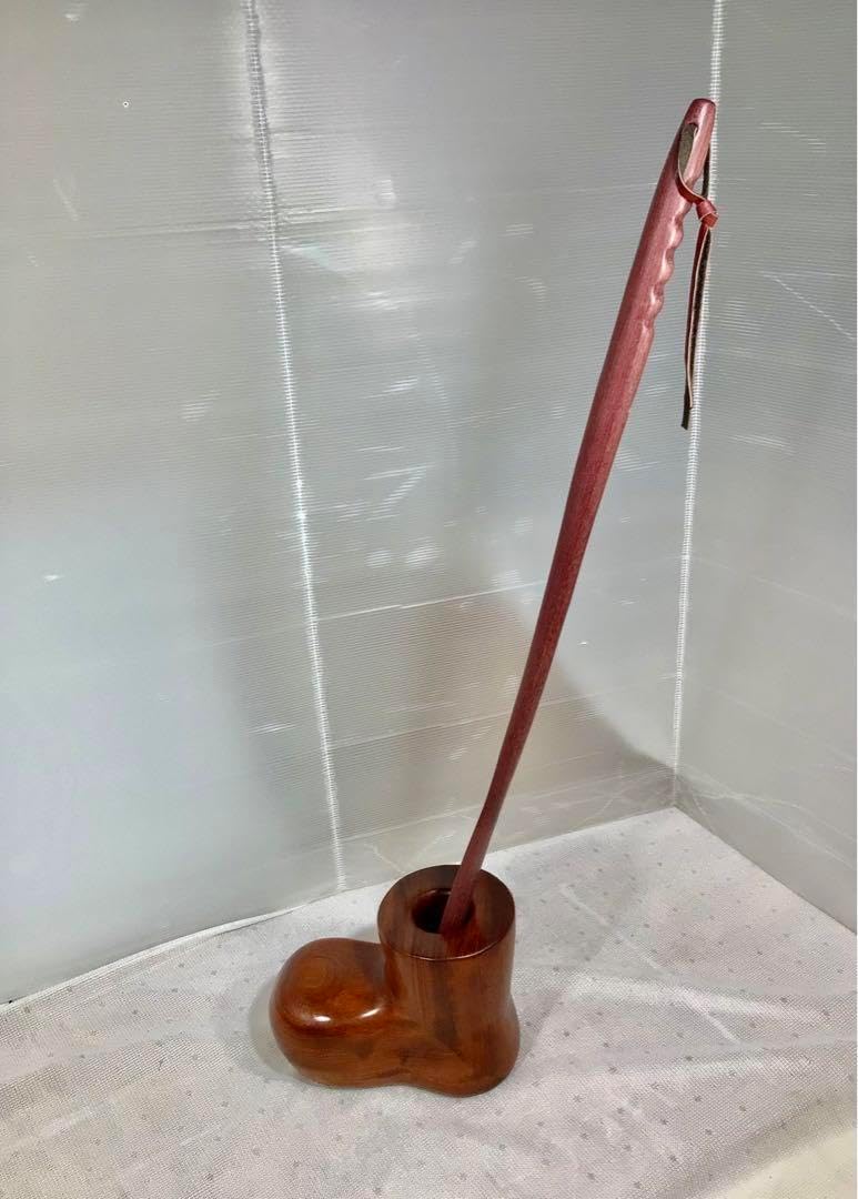 天然木 長いパープルハート靴べら／ブビンガブーツ型スタンド 一点物