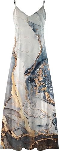 Miniatura 5 de Vestidos florales de verano para mujer, sin mangas, dobladillo oscilante, asimétrico, maxi vestido con estampado de mármol, vestidos de sol de