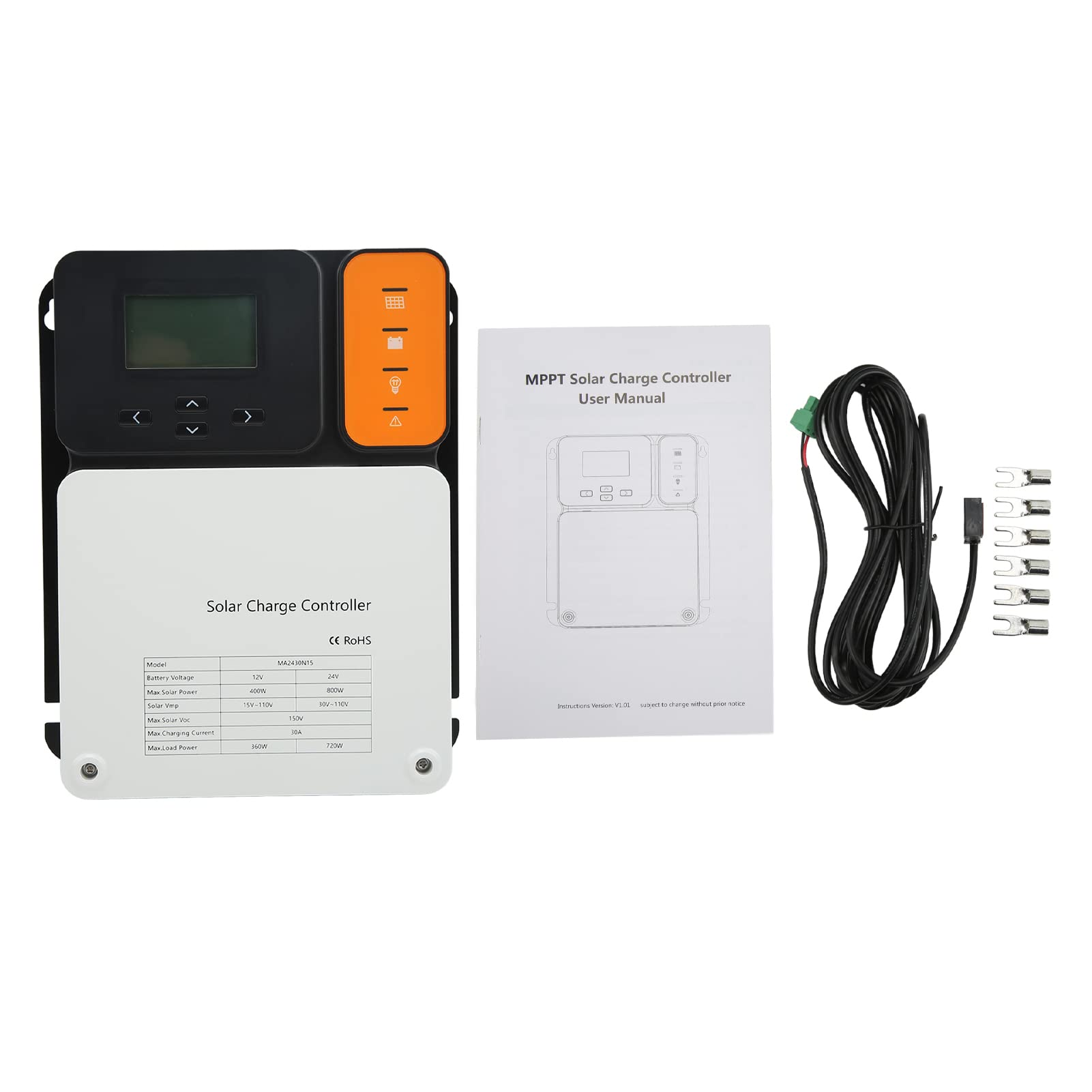 Kontroler ładowania Słonecznego, Regulator ładowania Panelu Słonecznego MPPT ze Stopu Aluminium 12 V 24 V 30 A, śledzenie 99%, Wejście PV 150 , Wyświetlacz LCD do Kabiny łodzi RV ładowanie