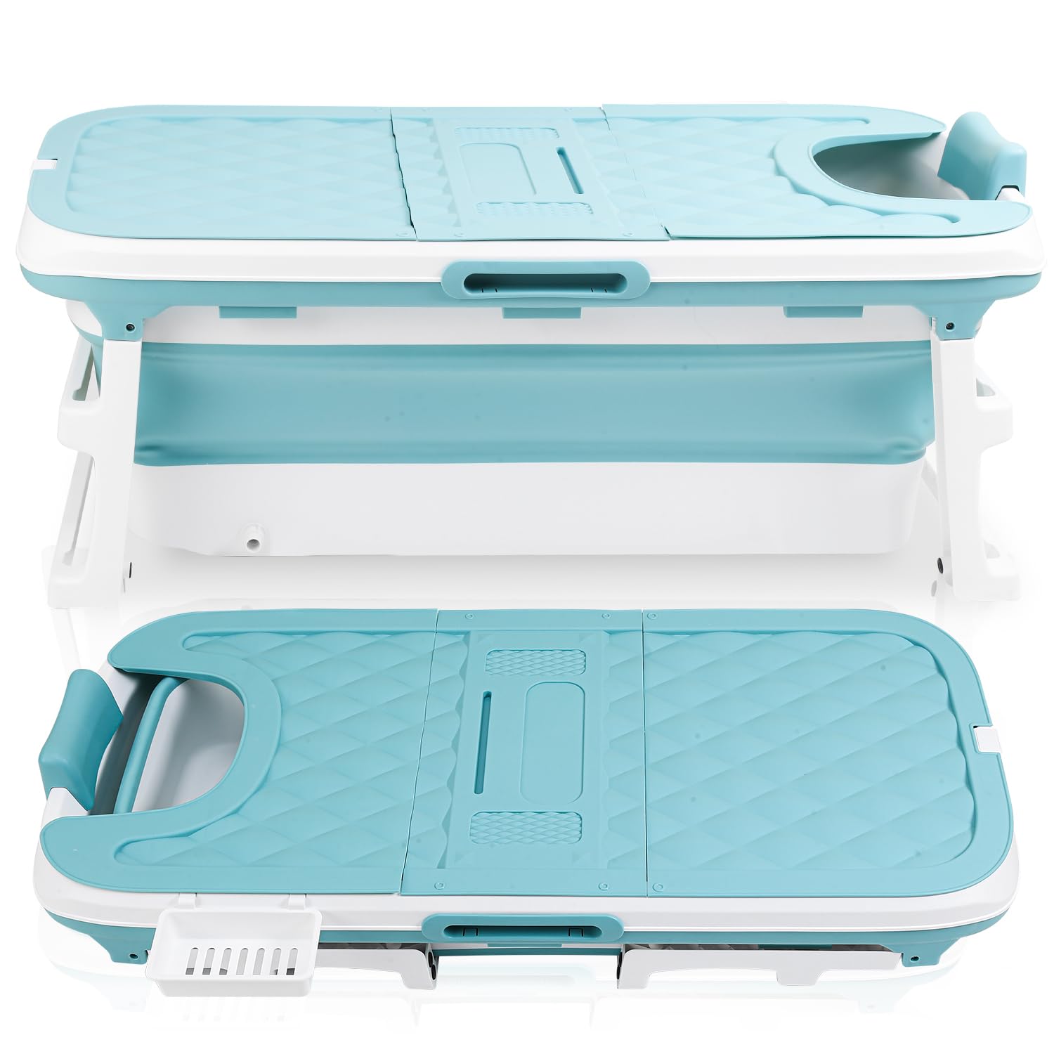 Vasca da bagno pieghevole per adulti - 149 x 60 x 50 cm - Portatile - Vasca da bagno mobile pieghevole con coperchio e rulli massaggianti - Portasapone - Per bagno e doccia - Blu