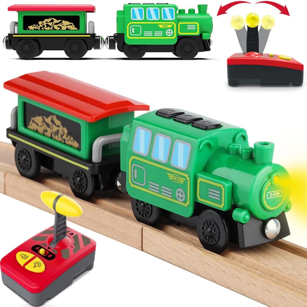 Wooden Train Track Accessories, Battery Operated Locomotive Train, Remote Control Train for Toddler, Powerful Engine Train Vehicles Fit All Major Brands Track Railway System