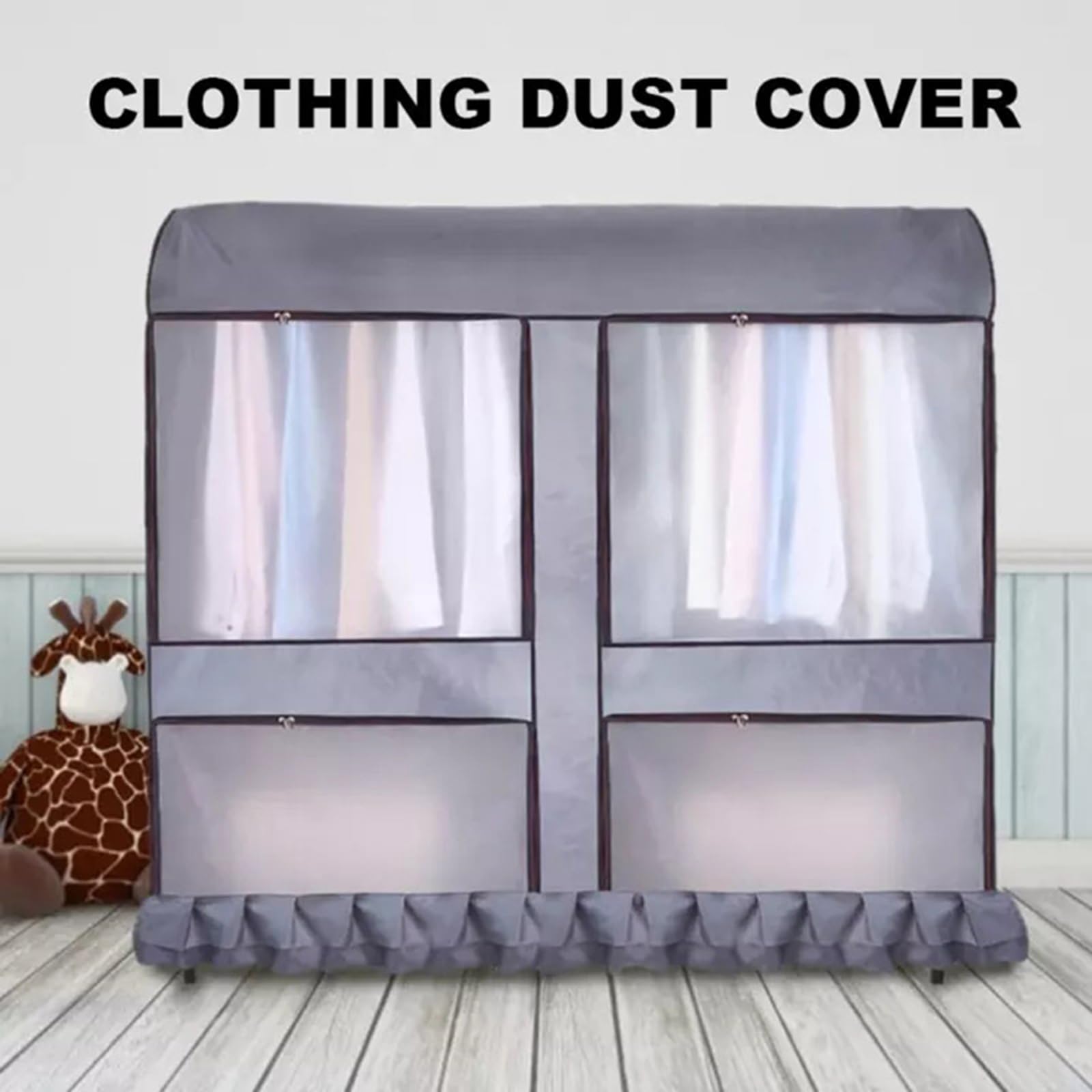 Fundas para Ropa Rejilla para Secar El Piso con Ventanas Múltiples Funda ProtectFunda Protectora Tela Oxford Cremallera A Prueba De Polvo Bolsas para Ropa para Traje, 110 x 150 x 50 cm, Gris