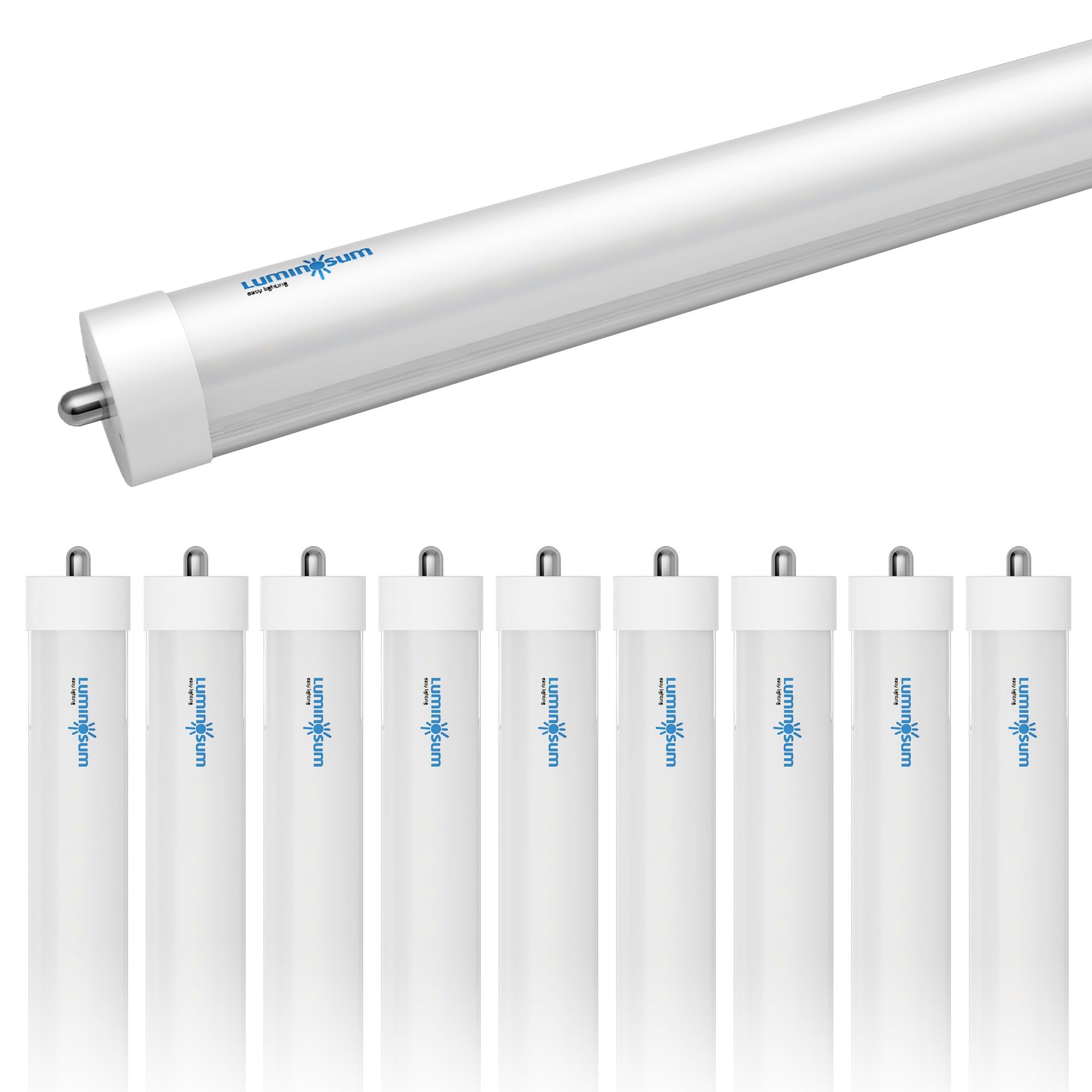 LUMINOSUM 8ft T8 LED Bulbs 40W 80W Equivalent, 5000k Daylight 4000LM, FA8 Single Pin Tube Light, Dual-End Power Ballast Bypass, T8 T10 T12 Fluorescent Replacement, Frosted Cover ETL Certified 10-Pack
