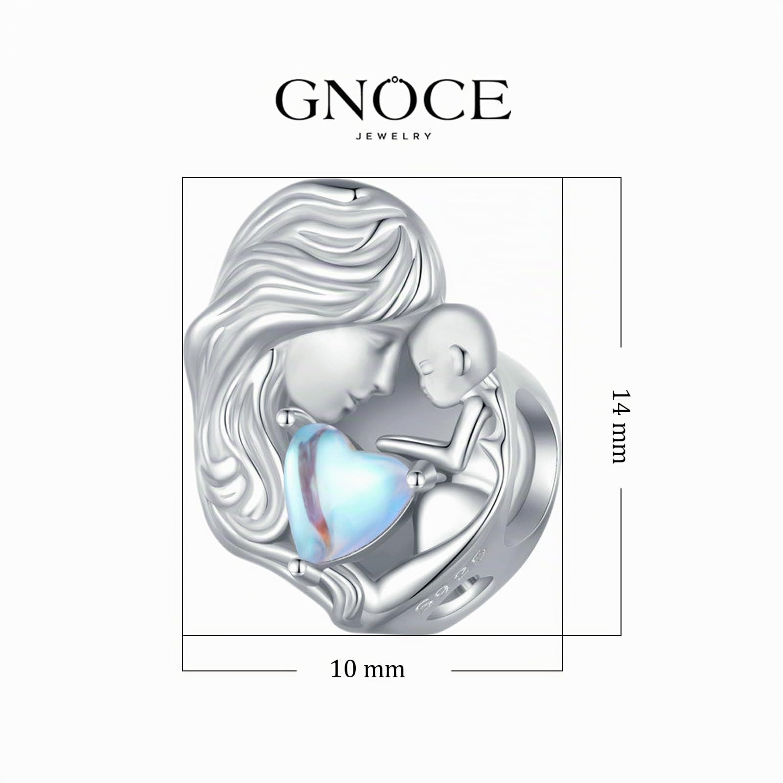 GNOCE Charm Bead Madre e Figlio Moonstone Charms In Argento 925 Con Zirconia Per Bracciali Collane Famiglia