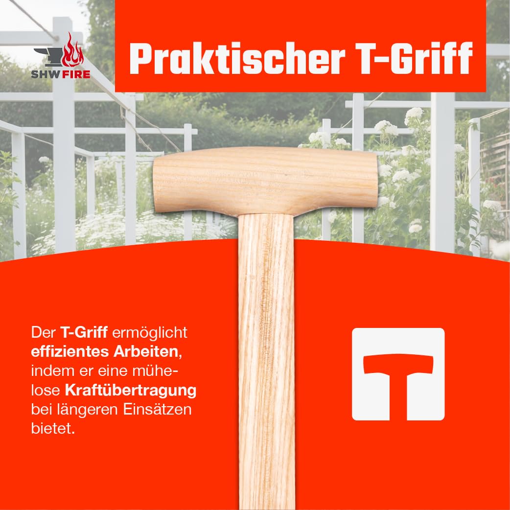 SHW-FIRE | Rosengabel mit 85 cm T-Griff aus Eschenholz – handgeschmiedete Bajonettzinken aus gehärtetem Stahl, ideal für Rosenpflege, Unkrautentfernung & Bodenbelüftung | Made in Germany
