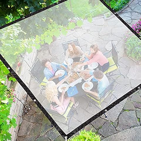 Actaday Waterproof Clear Tarpaulin, 5 x 5FT Heavy Duty Tarp Cover with Metal Grommets, Clear Plant Tarp Cover with Rope, Multi Purpose Waterproof Tarpaulin for Gardening Camping Traveling Cover