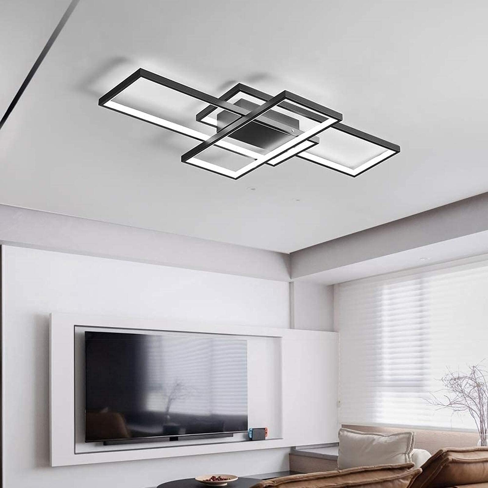 LED Lámpara De Techo De Salón Luz De Techo De Comedor Moderno Regulable Control Remoto Dormitorio Decoración Araña De Techo Cocina Creativa Estudio Balcón Pasillo Corredor Luces,Negro,80x45x6.5cm