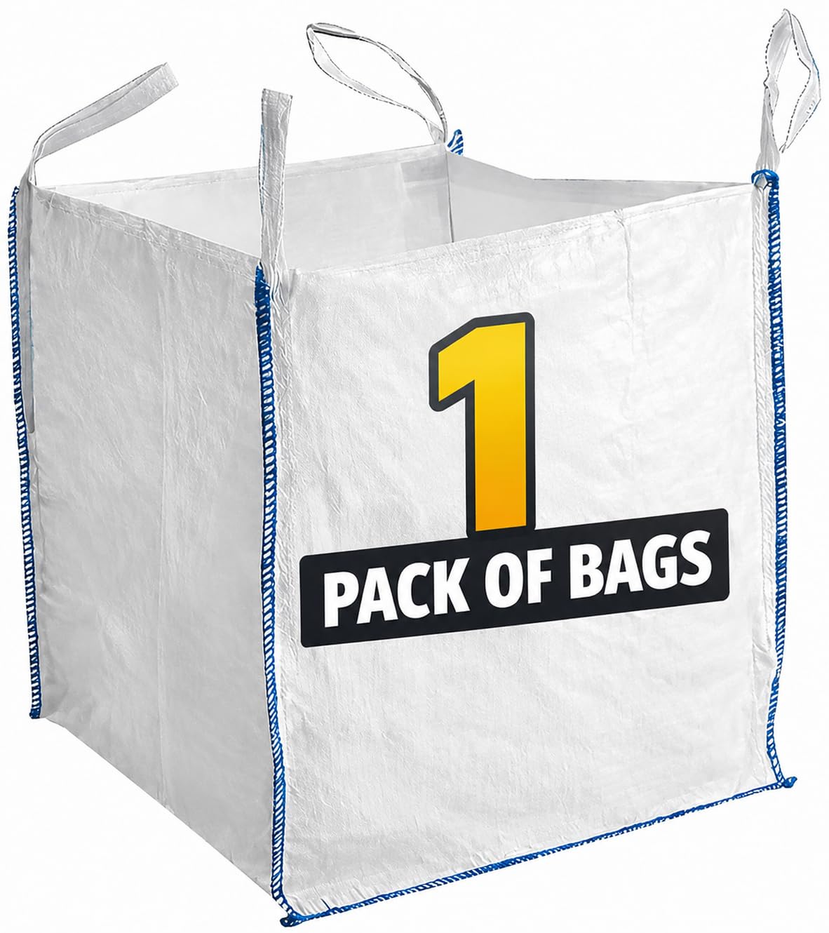 Tonne Bags Heavy Duty FIBC Bulk Bag, White, 85x85x85cm, with Lifting Loops, for Garden Waste, Sand, Aggregate, Construction (1 Pack)