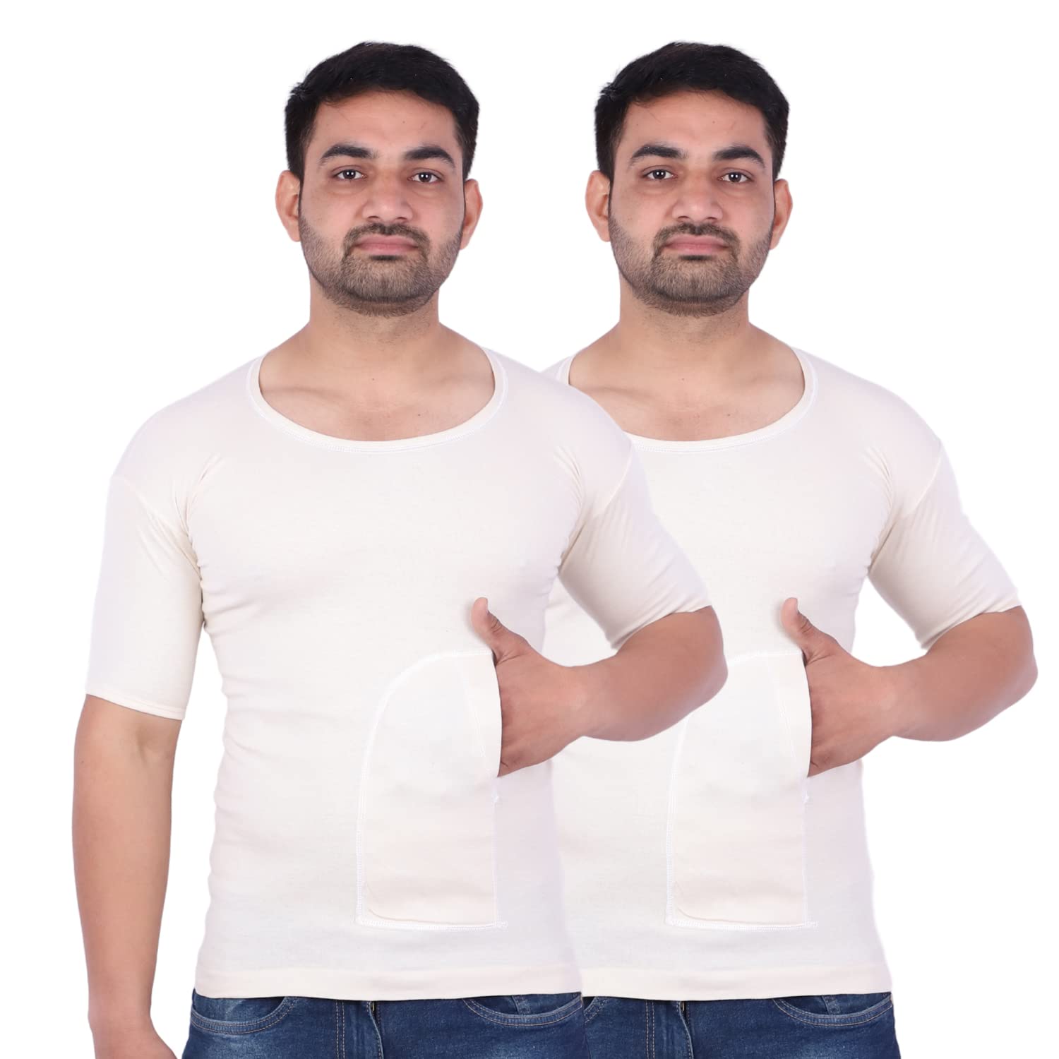 bhondubagus Cotton Men Pocket Interlock Half Sleeves Rns Vest Off White Color Pack of 2-picture-50