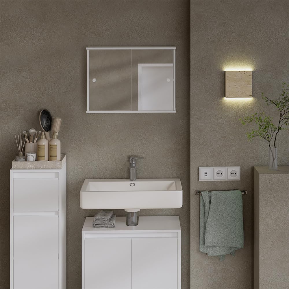 Vicco Armoire de Toilette Mireo, Blanc, 55x40cm avec 2 Portes coulissantes, pour Montage Mural avec étagères Ouvertes