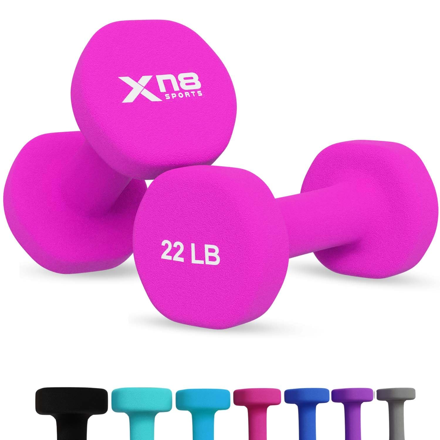 Xn8 Dumbbells Set Neoprene Coated Weights Dumbbells Set- Hand Weights for Home Gym, Pilates, Cardio, Training and Fitness- Anti Sweat Hex Dumbbells with Comfy Grip- 1-44lb Dumbbells Set Women Men