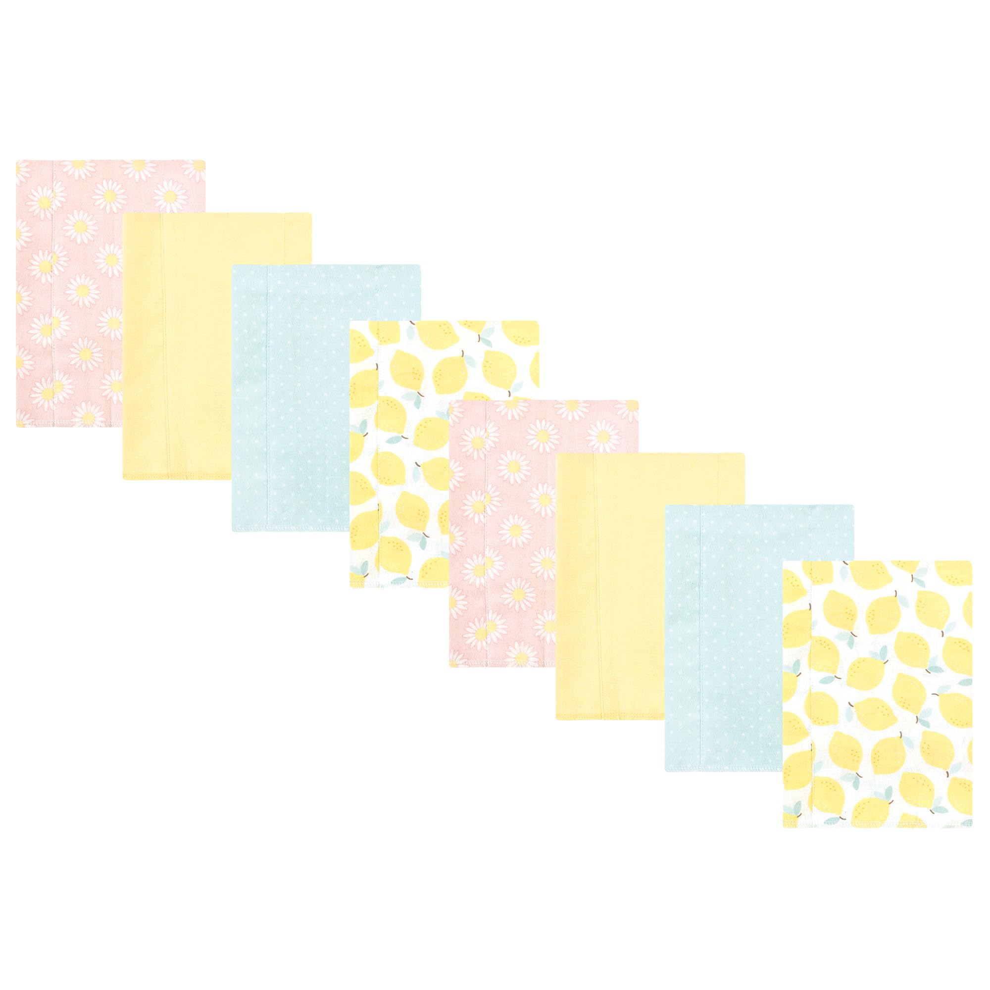 Hudson Baby Cotton Poly Flannel Burp Cloths Multipack, Lemon Daisy 8-Pack, One Size