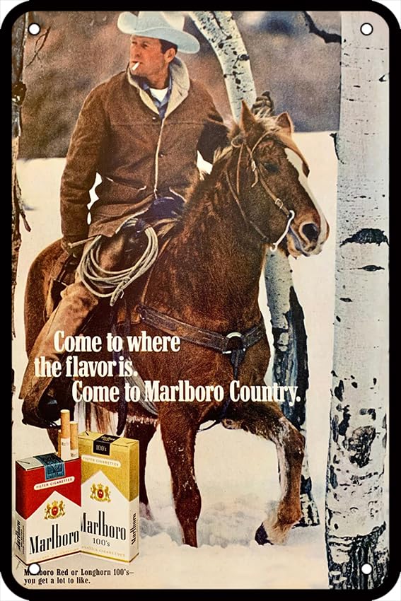 1970’s Marlboro Cigarettes Ad Retro Metal Tin Vintage Sign 12 X 8 Inch Game Room Man Cave Wall Decor