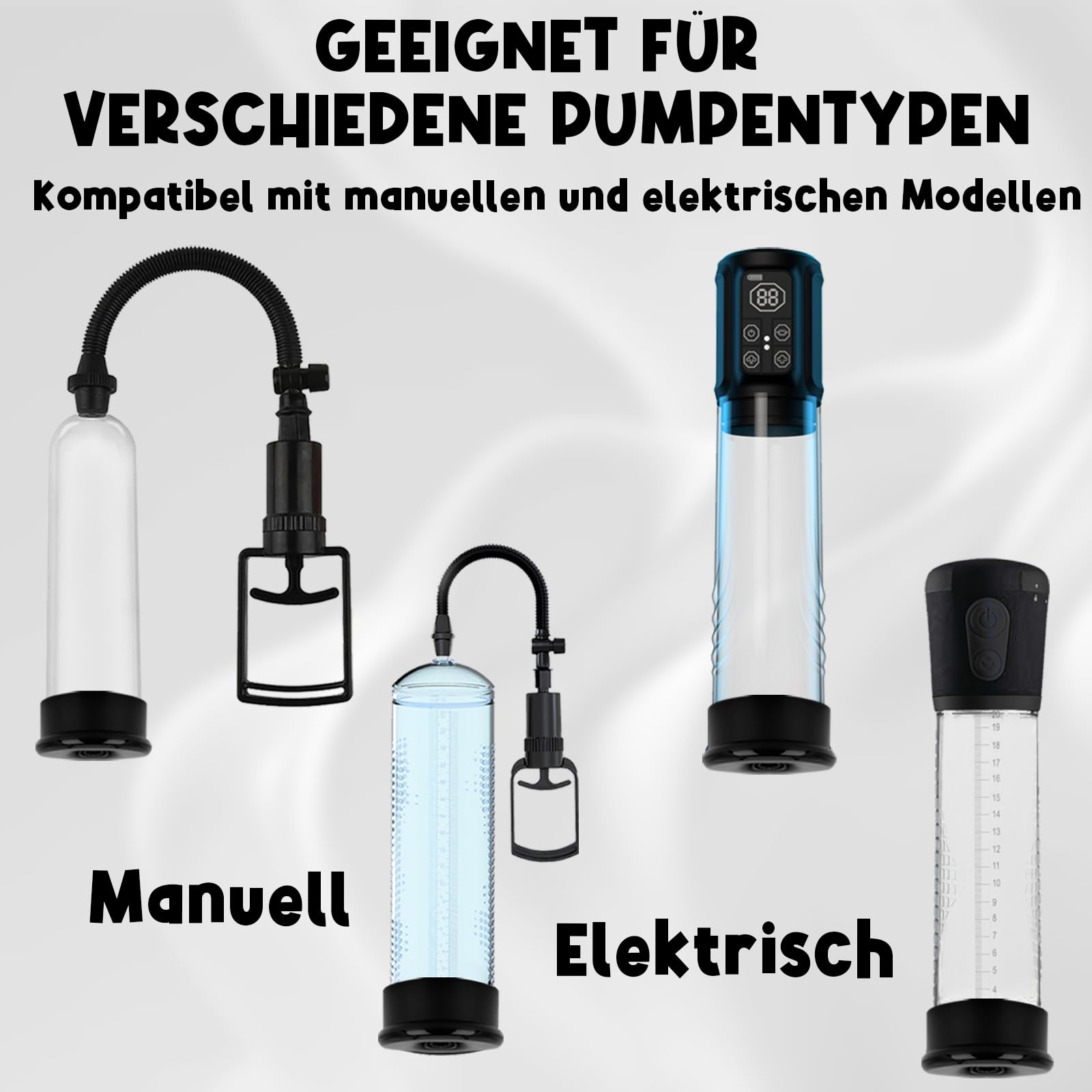Kit de pompe d'agrandissement en silicone Manchons de rechange universels en silicone pour pompes à vide électriques doux spécialement conçus pour des ouvertures de pompe de 6,5 à 7,2 cm noir lot de 3