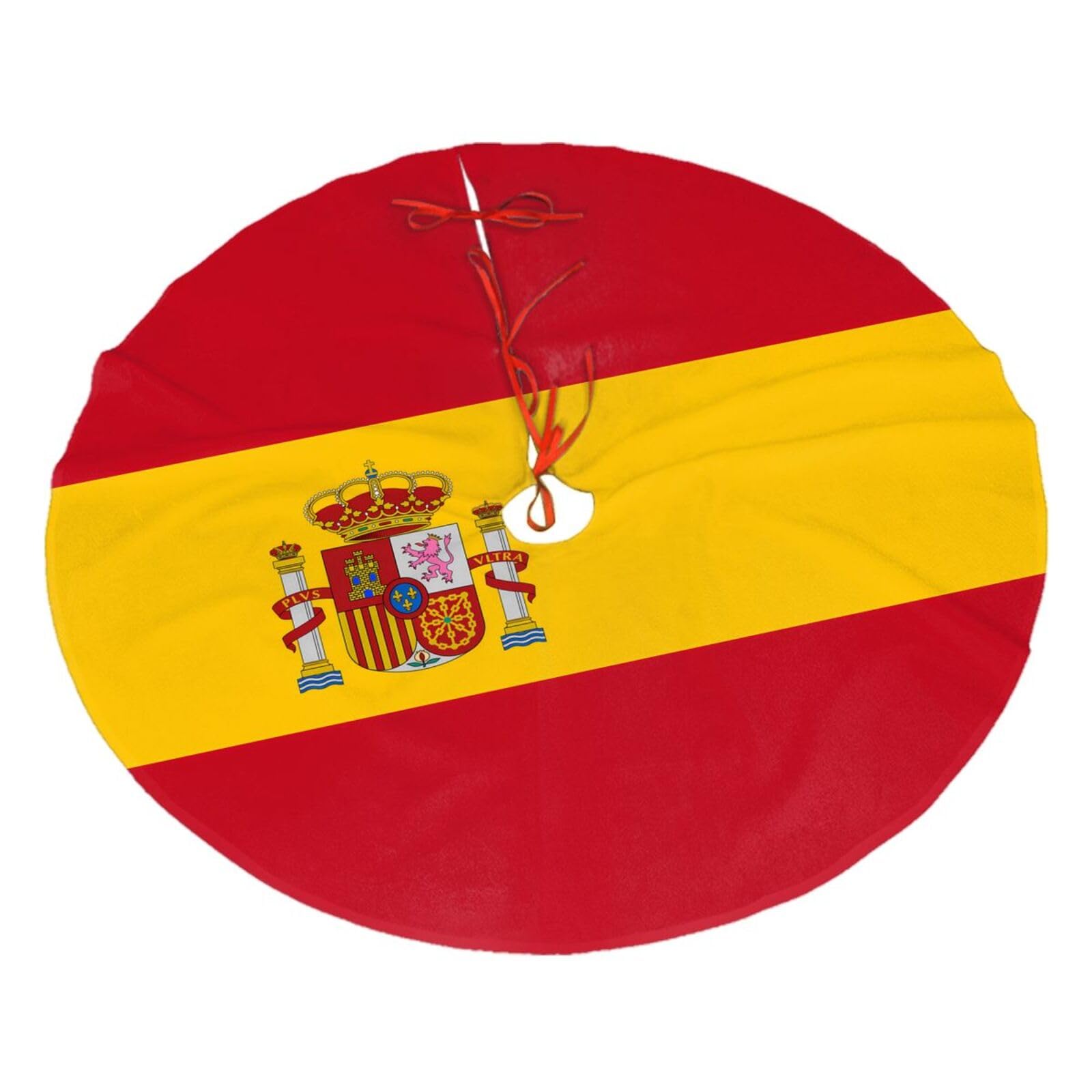 Spanish Flag Printed Christmas Tree Skirt Christmas Plush Tree Skirt 36 inches (about91 cm) ChristmasIndoor and Outdoor