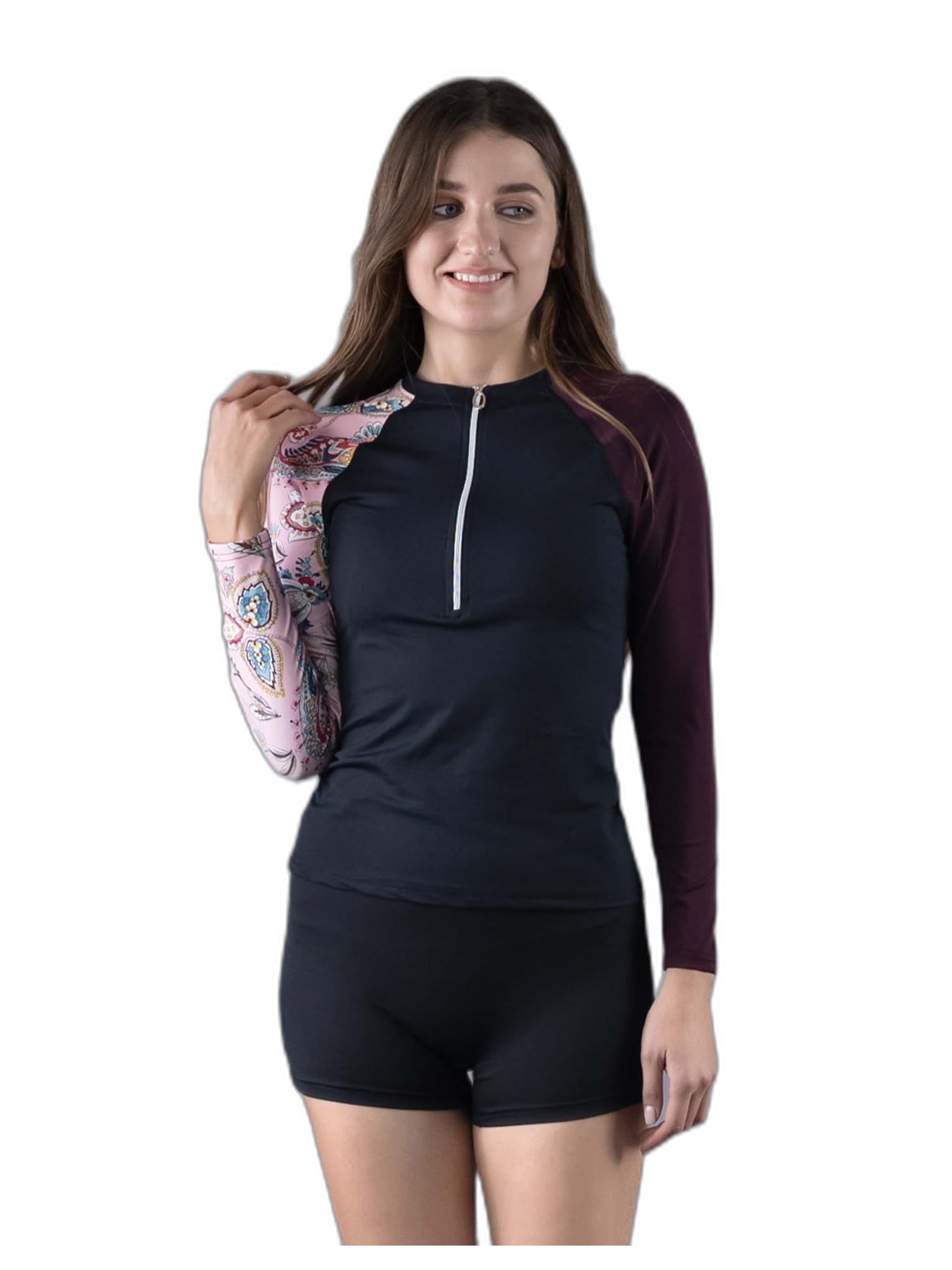 keepfit Women 2 pcs Padded Swim Set Zipper Rashguard top and Boyshorts|Swimwear for Women-picture-30