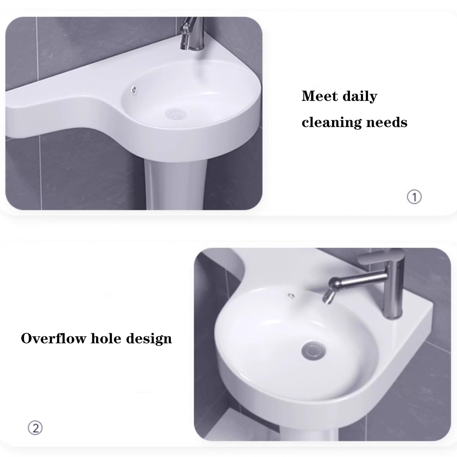 Lavabo del baño Fregadero de cerámica for pie con rebosadero, Grifo y desagüe(Right)