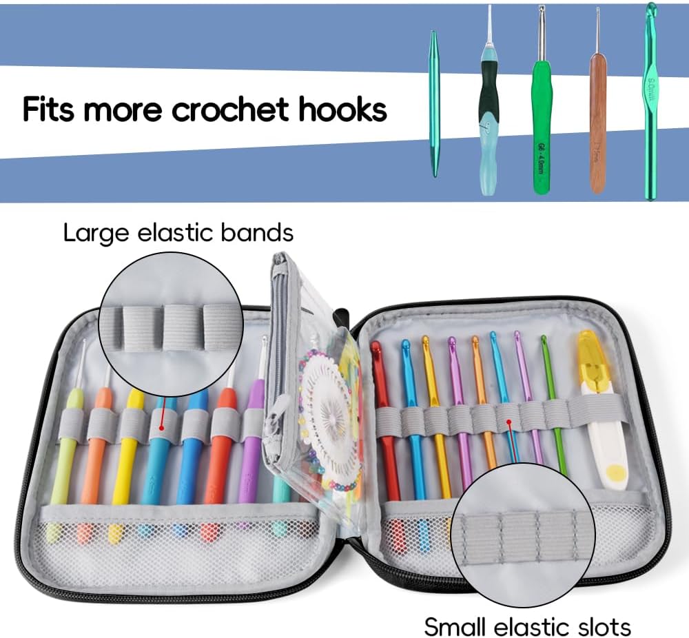 Crochet Hook Case,Portable Zipper Storage Organizer Bag for Crochet Hooks, Knitting Needles, Project & Sewing Supplies, Lightweight,Easy to Hold (No Accessories Included).Blue Cartoon Flower - Image 4