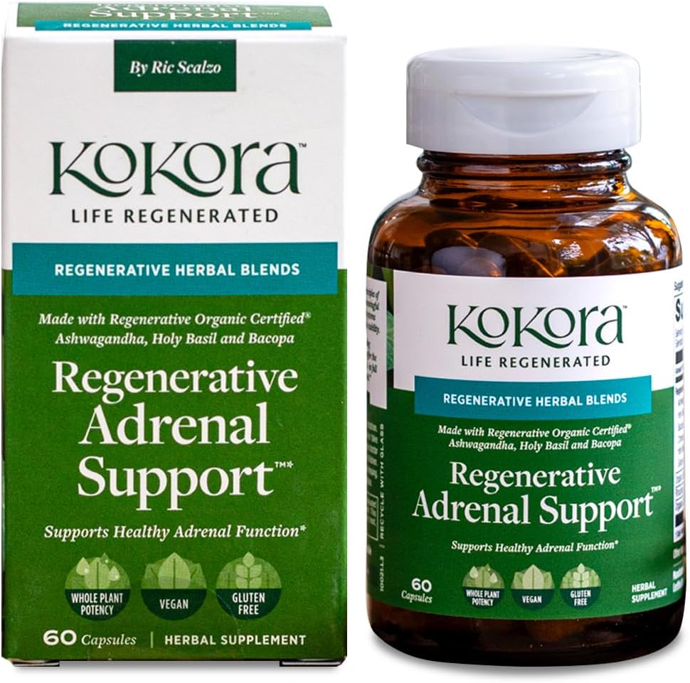 617WGj79QvL._AC_SL1000_ Regenerative Adrenal Support - Regenerative Organic Certified Adaptogen Blend - Vegan & Gluten-Free - Supports Healthy Adrenal Function, Balanced Energy & Stress Resilience - 60 Capsules