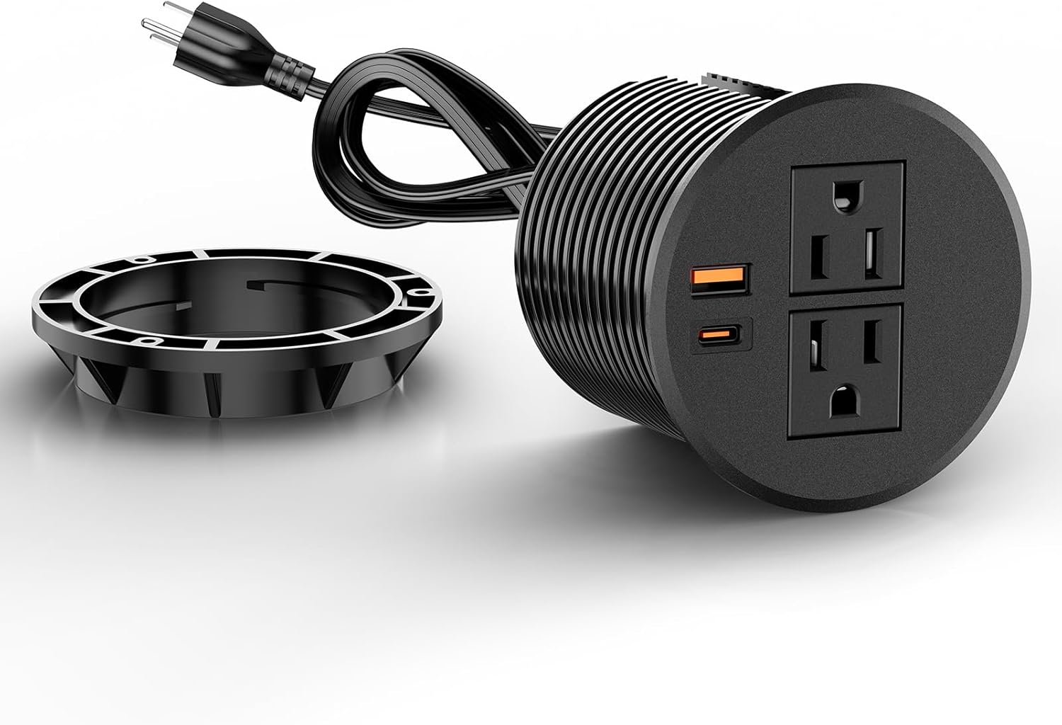 Desk Power Grommet, 3.15″ Recessed Outlet with USB-C PD 20W & USB-A Fast Charging, 125V/12A, UL Certified, for Office Desk, Conference Table, Home – 6.5FT Power Cord