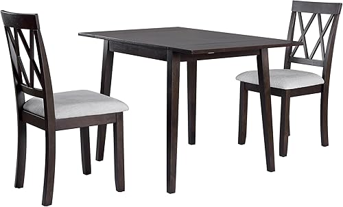 Miniatura 9 de P PURLOVE Juego de comedor de cocina de 3 piezas, juego de mesa de comedor de madera con mesa de comedor de hoja abatible y 2 sillas de comedor