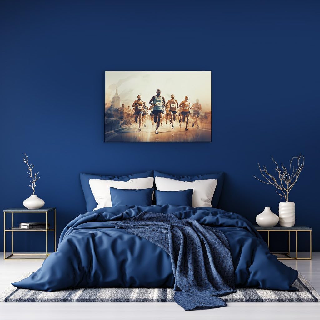 Canvas for Living room. Leading the Pack - The Heat of the City Marathon Charge, 27 x 18 inch Canvas Wall Art - Modern Home Decor