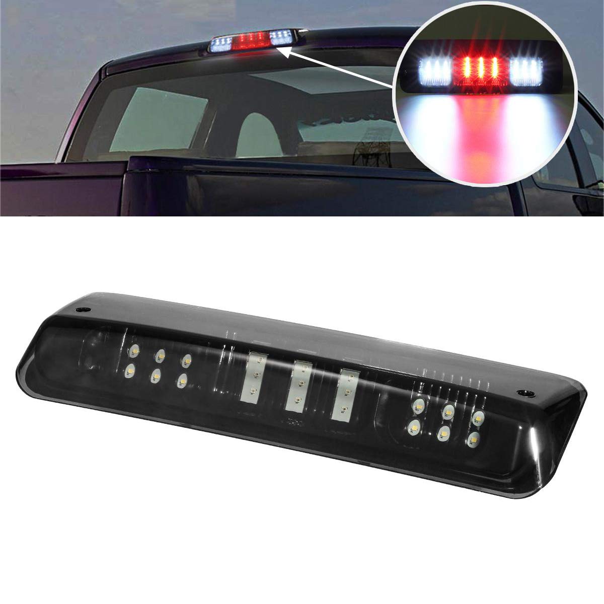 Partsam High Mount Stop Light 3rd Third Brake Light Replacement for Ford F150 F-150 2004 2005 2006 2007 2008 Smoked LED Rear Cab Roof Brake Stop Tail Cargo Center Light Lamp Black Housing w/3 Plugs