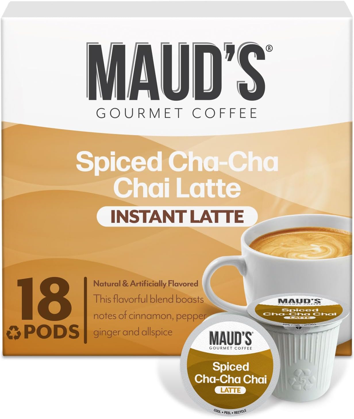 Chai Tea Latte Pods, 18 ct, Single Serve Tea Pods - 100% Gourmet Blended Tea Leaves, Compatible with Keurig K Cups Maker