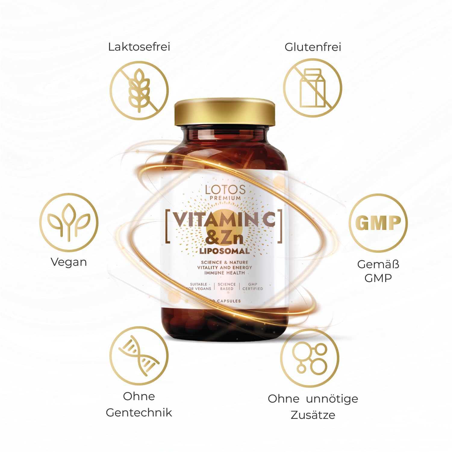 Vitamin C mit Zink - Für Immunsystem & Zellschutz - Liposomale Technologie garantiert volle Vitaminaufnahme - 90 Kapseln 3er-Pack - Vegan, Hochdosiert - GMP Qualität - Keine Zusatzstoffe