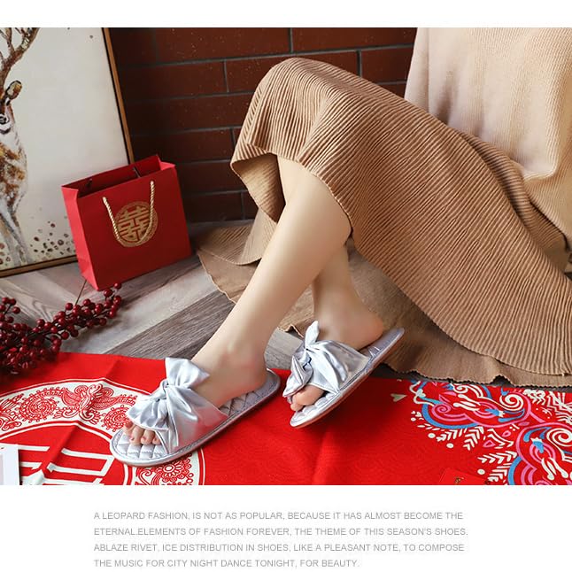 Loizziuy Bow Knot Slippers for Women: New Summer Stylish Red Silk Design for Weddings Anti-slip and Ideal for Home Use4