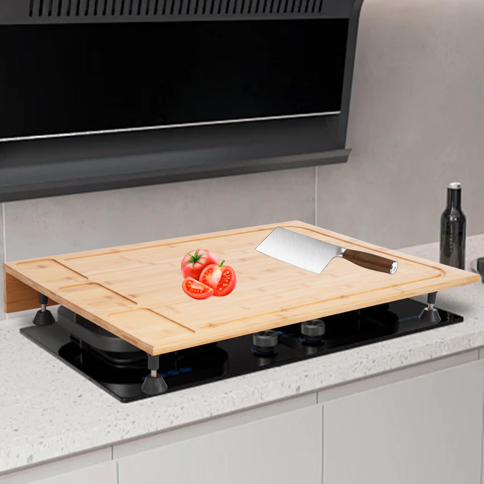 Copertura Per Fornelli In Bambù VEVOR 76,2x55,88 Cm – Tagliere Con Scanalatura Per Succhi, Adatto Per Gas, Elettrico E Lavello, Ideale Per Cucine Piccole E Camper - 6