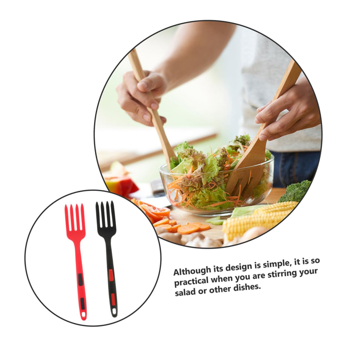 Zerodeko 2 piezas Tenedor de Silicona Reutilizable Resistente y Ergonómico para Ensaladas Utensilio de Cocina Multifunción Seguro y Cómodo Colores Negro y Rojo