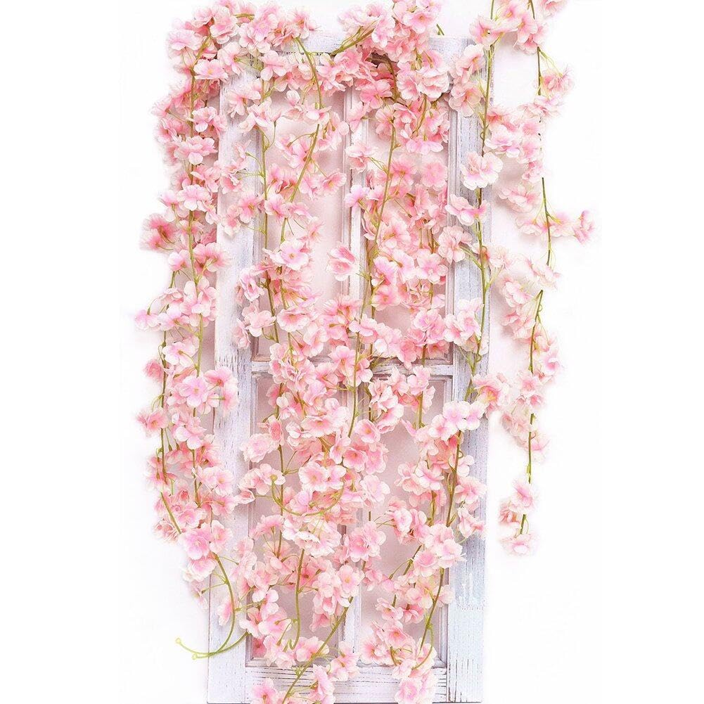Guirlande de fleur de cerisier en soie rose vigne sakura artificielle pour mariage