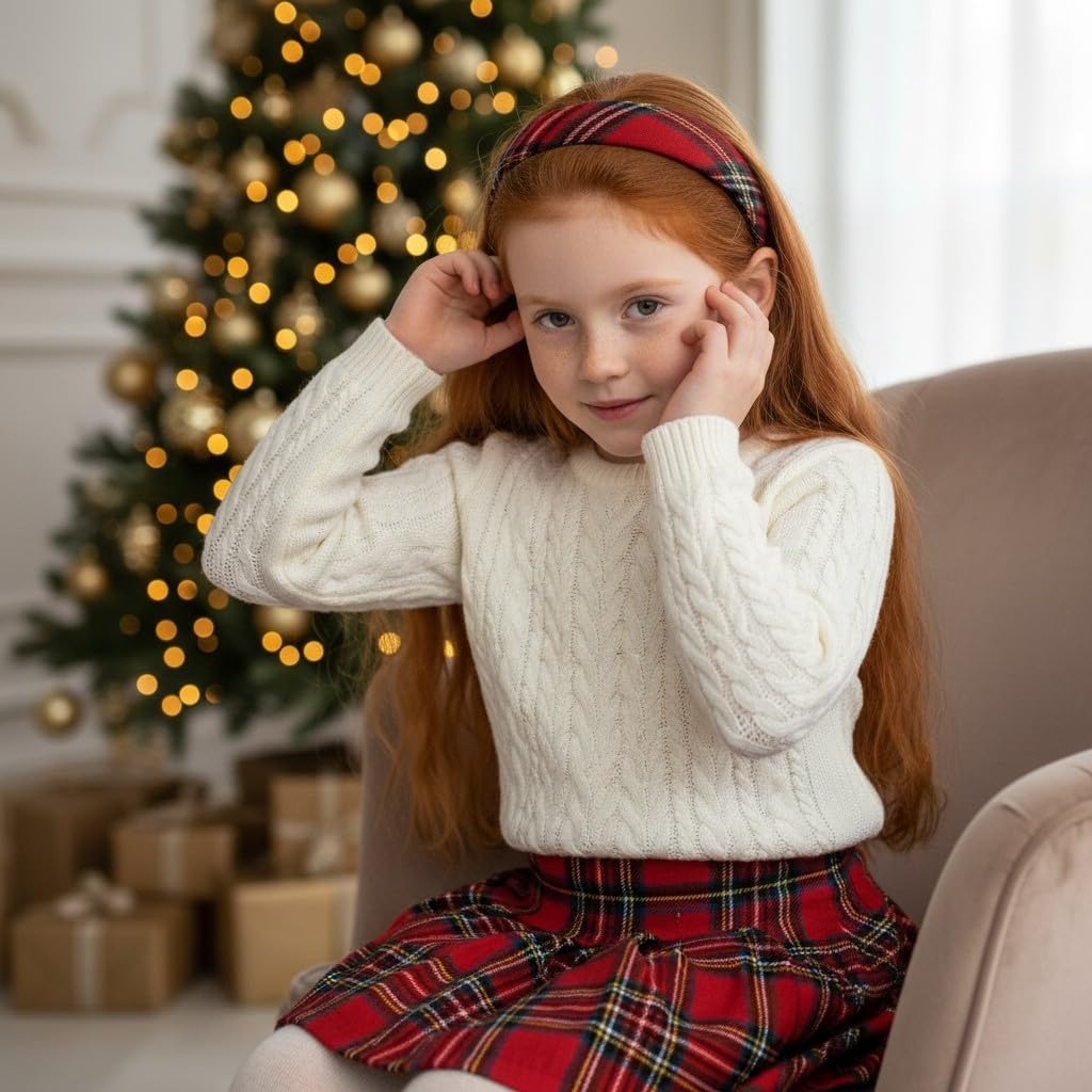 Cerchietto per Capelli Bambina in Tartan Scozzese Rosso (Rosso, Dai 3 anni in su)