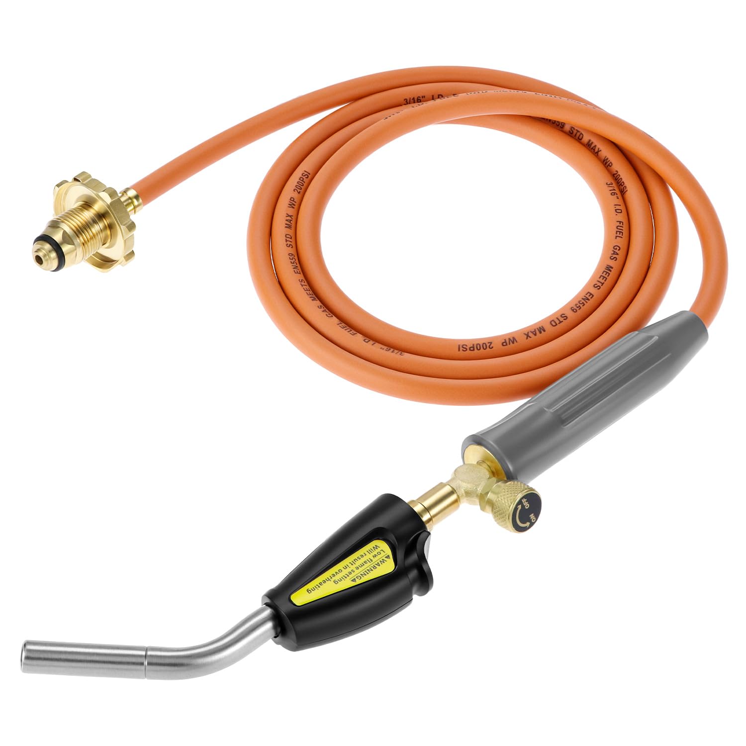 QWORK Torcia di saldatura, arancione, rame, tubo da 200 cm, accensione elettrica, compatibile con valvole di tipo 1 e OPD, multifunzione per saldatura, saldatura e progetti fai da te