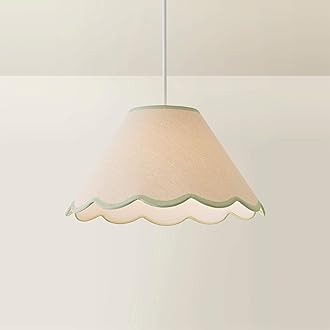 Large Easy Fit Natural Linen Tapered Light Shade with Green Scallop Trim for Ceiling Floor Table Lamp | Shades & Home Improvements Essential | 410mm Shade Width