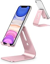 OMOTON Upgraded Aluminum Cell Phone Stand for Desk, C1 Durable Cellphone Dock with Protective Pads, Smart Stand Designed for iPhone17, 16/15/14/13 Pro Max Air, iPad mini, Android Phones,Rose Gold