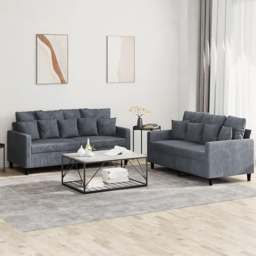 vidaXL 2-Piece Dark Gray Velvet Sofa Set with Thick Padded