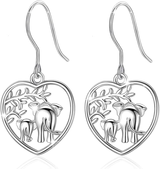 AEONSLOVE Sterling Silver Elephant Earrings for Women Dangling, Tree of Life Drop Earrings Elephant Jewellery Gift for Mother's Day Birthday