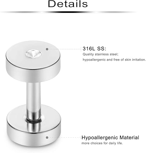 Miniatura 2 de Ftovosyo 6 pares de dilatadores de oreja de acero quirúrgico, tapones de tornillo, dilatador de lóbulo de oreja, kit de joyería para mujeres y