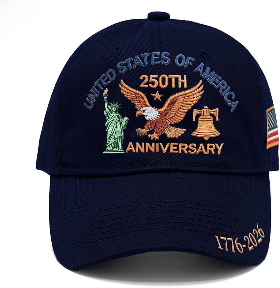 250 Anniversary USA Hat, America 250th Anniversary USA Hat Eagle Printed Patriotic Hats Adjustable Baseball Cap Blue - Image 2