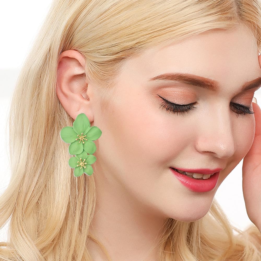 Flower Dangle Earrings Boho Layered Floral Petal Drop Earrings Statement Stud Earring for Women - Image 5