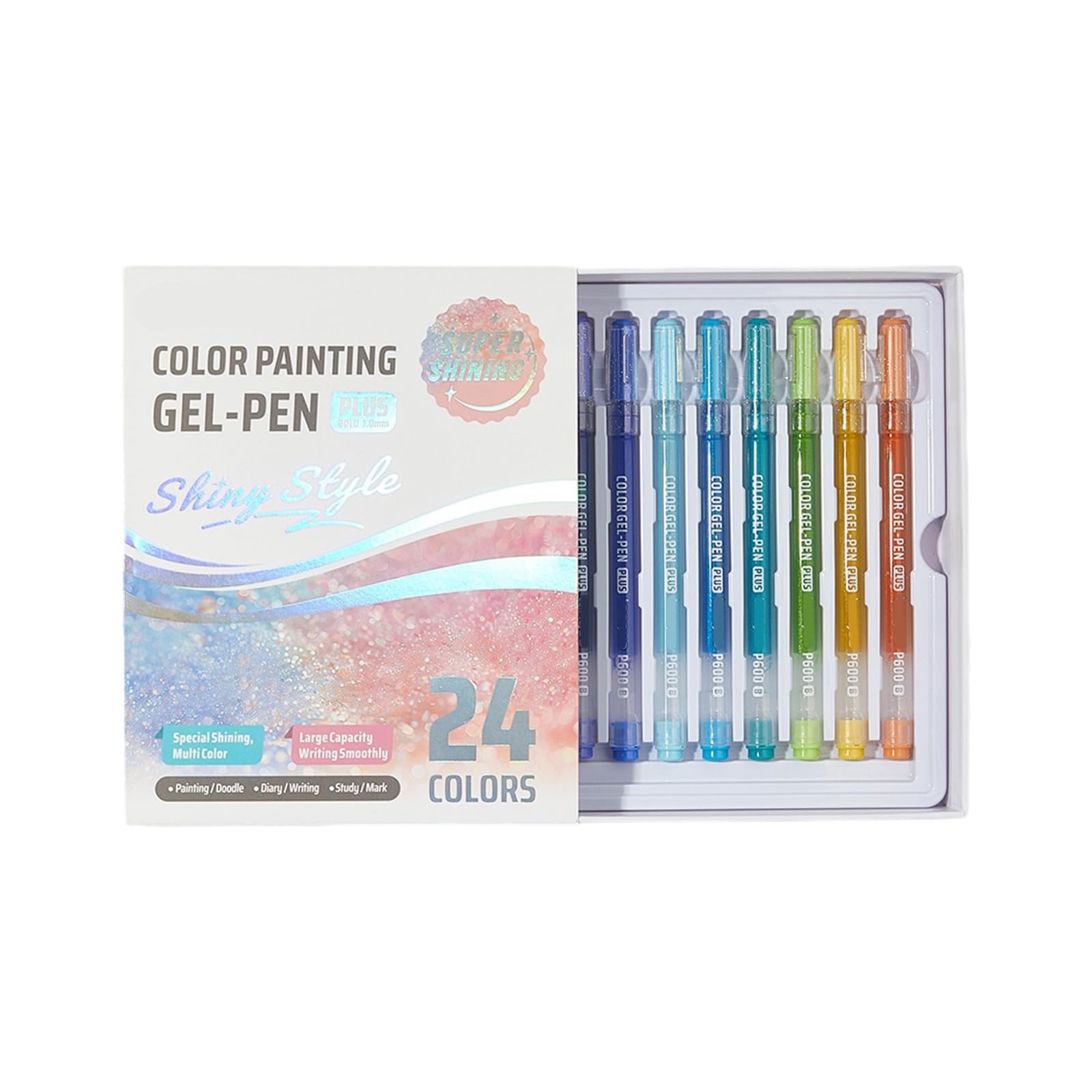Lot de stylos à encre gel pailletée pour journal et croquis 24/48 dans un plateau pour écrire, étudier, marquer et prendre des notes