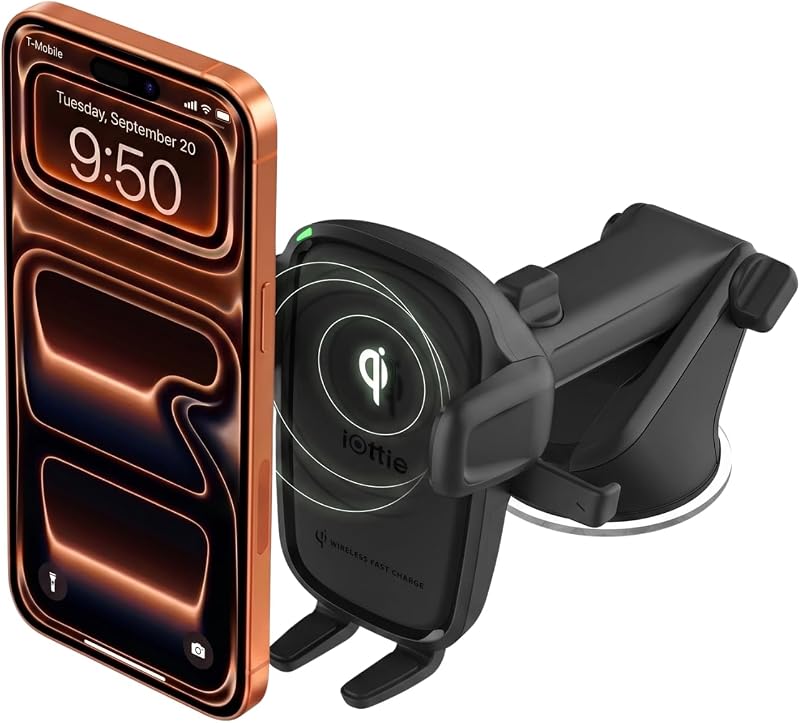 Car Charger Easy One Touch Wireless 2 Qi Charging Dashboard Phone Mount for iPhone, Samsung Galaxy, Huawei, LG, Smartphones