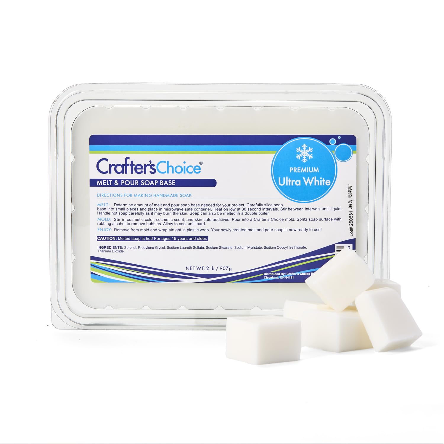 Crafter's Choice Premium Glycerin Melt and Pour Soap Base for Soap Making and DIY Crafting Projects, 2LB Block (Ultra White)