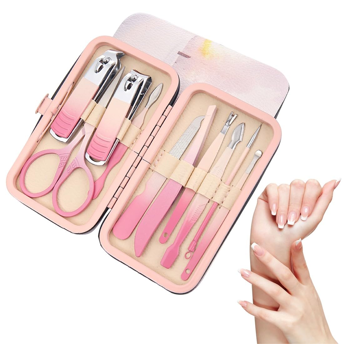 Tagliaunghie Set Professionale, 10 Pezzi kit unghie, set manicure, set unghie, kit manicur, Grooming Kit Strumenti per Manicure, Grooming con Bella Box (rosa)